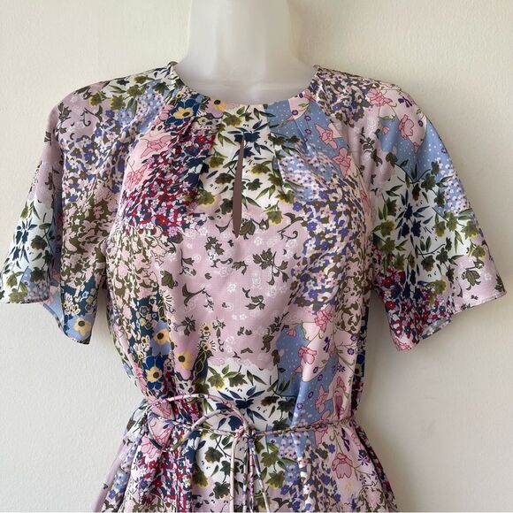 TED BAKER  Dress Woman Urban Printed Fluted Hem Short Sleeve Mini Dress - Picture 8 of 14